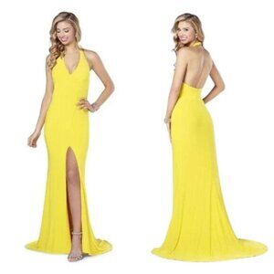 iNtrigue Blush Yellow Halter Jersey Dress